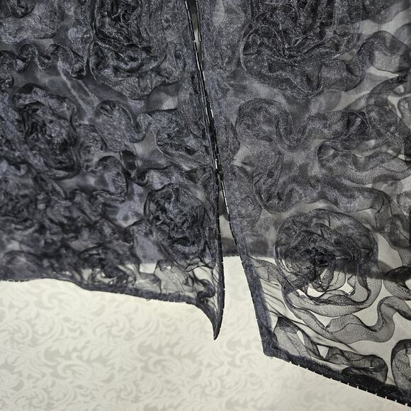 Caroline Rose Sheer Cardigan Jacket sz M Black Beaded Trim - Picture 5 of 13